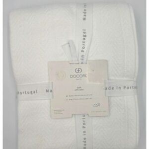 Queen Portugal Docofil Chic White Cotton Chevron Textured Quilt Coverlet 90x96in